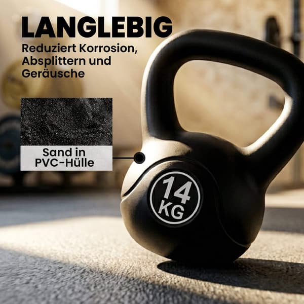 14 kg sort kettlebell med sandfyld til begyndere