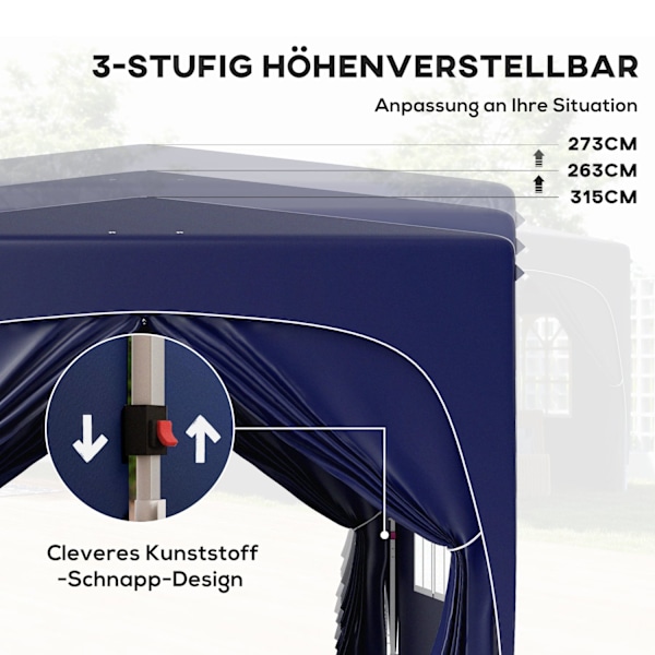 Gazebo 3x3m, vattenavvisande, stabilt, vintertätt pop-up hopfällbart lusthus, UV-skydd 50+, hopfällbart partytält, trädgårdstält med 4 sidopaneler, po