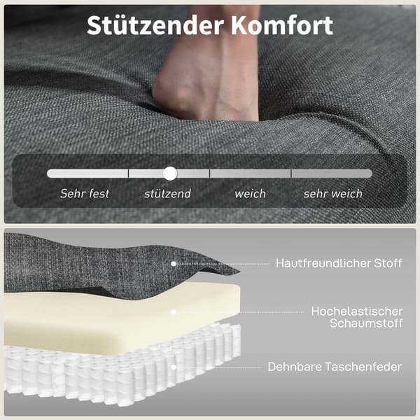 2-sitssoffa, tuftad rygg, träben, linne-look, grå
