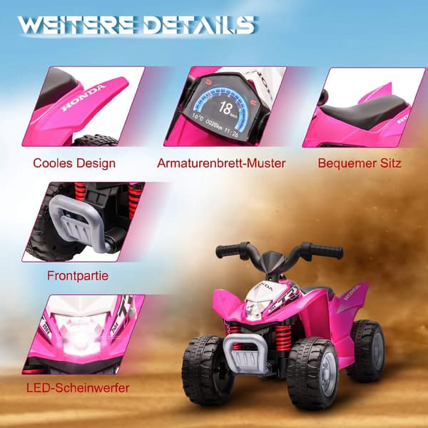 Pink elektrisk børne-quad med LED-lys, horn og brede dæk