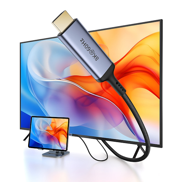 USB-C - HDMI kabel 8K 60Hz fleksibelt holdbart 1,5m sort