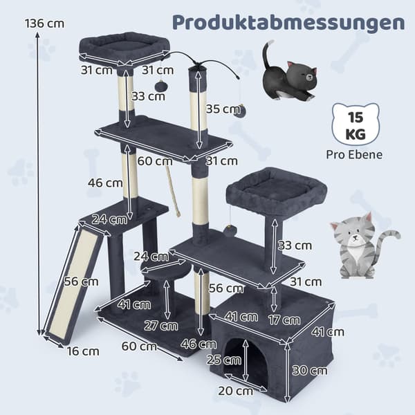 Kradsetræ med roterende design, lejlighed og rampe, mørkegrå