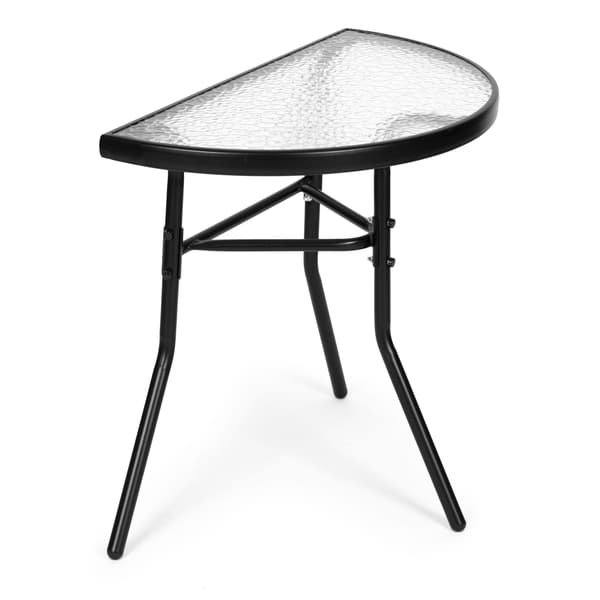 Halvrundt glas sofabord til altan, terrasse, terrasse, sort