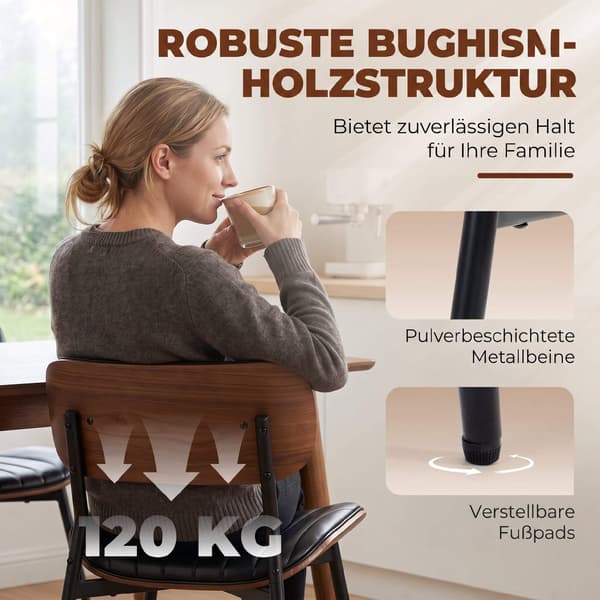 Moderna matstolar i svart PU-läder, set om 2