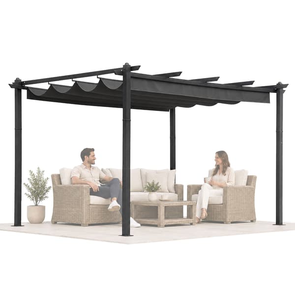 Havepergola 3x4m, stålramme, grå baldakin