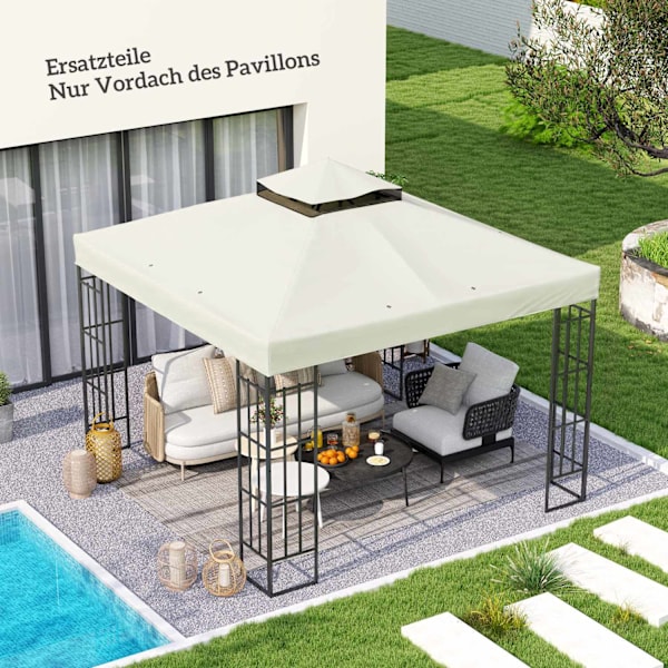 Outsuuny vaihtokatto huvimajalle 3x3m vedenpitävä huvimajakatto Double Roof Vaihtopäällinen Garden Gazebolle Oxford Kankaan varaosat 370gsm Vaaleanhar