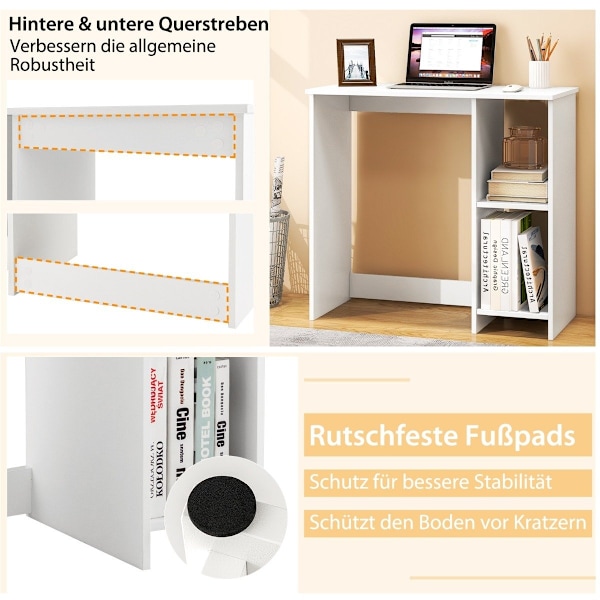 Litet skrivbord med 2 fack datorbord kontorsbord PC-bord 80 x 40 x 74 cm vit