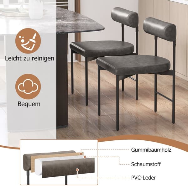 2-delat set med matstolar, grått PVC-läder, stoppad rygg