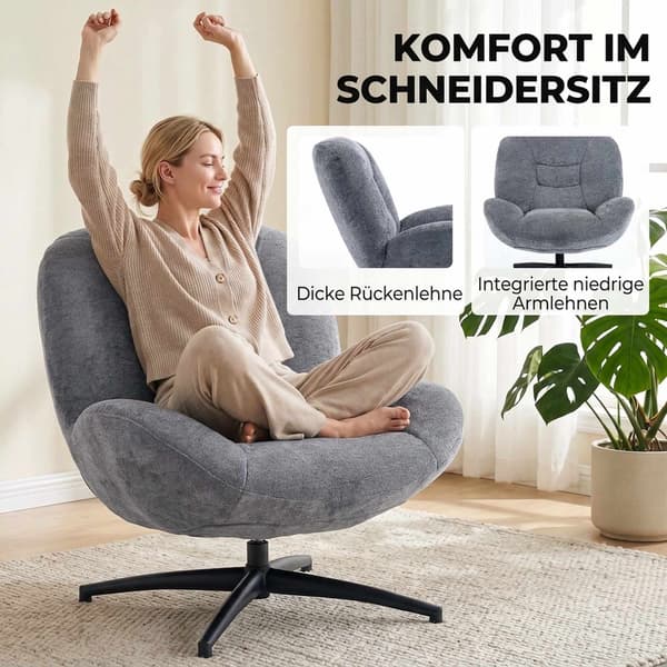 Snurrfåtölj, mörkgrått chenilletyg