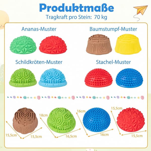 Färgglada PVC-balansstenar för barn – set med 8