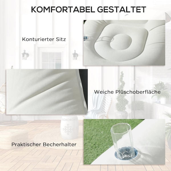 Oppustelig Sofa Med Fodskammel Airsofa Med Kopholder, Til Camping Og Hjemme, Lysegrå, 125X100X87Cm