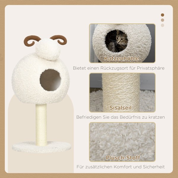 Skrapstolpe, Kattträd Med Kattgrotta, Kattskrapstolpe I Getdesign, Klätterträd Med Sisalrepstolpar, Kattmöbler, Gräddvit, 80 Cm