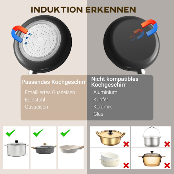 Induktionskomfur 1 plade, bærbar induktionskogeplade med 10 effektniveauer og temperaturniveauer, 2000 W, timer, børnesikring, sort