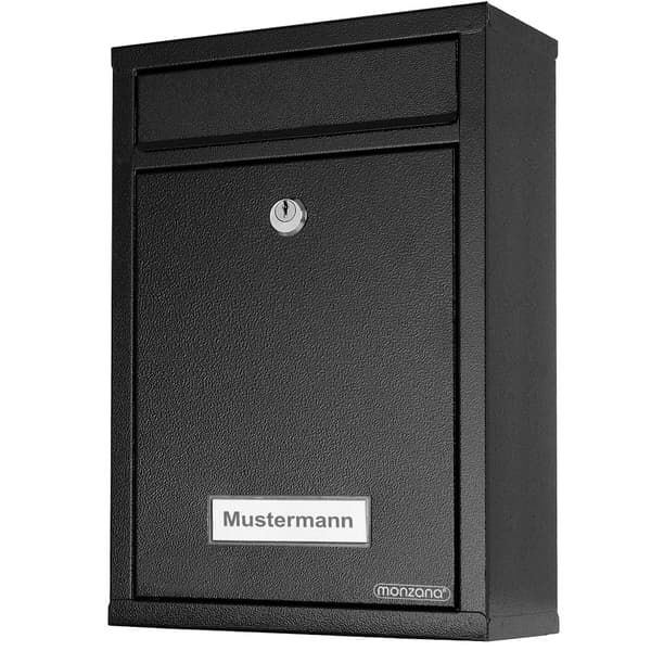 Låsbar sort stålpostkasse, 32x22x9cm
