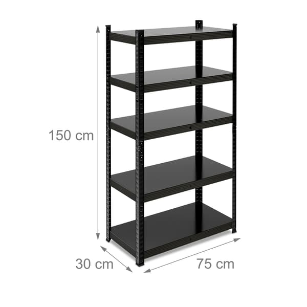 Vahvat metallimustat hyllyt 5 tasoa