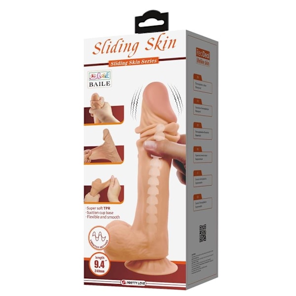 Liukuva iho tärisevä dildo kaukosäätimellä 24 cm