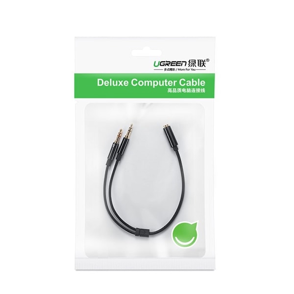 AUX splitter adapter 3,5 mm mini jack til mikrofon og høretelefoner sort