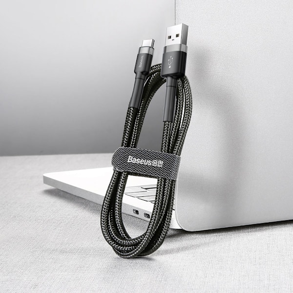 Holdbart fleksibelt kabel USB-C QC3.0 3A 1M sort og grå