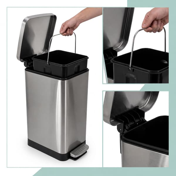Pedalspand i rustfrit stål, 15 l – softclose, slankt design