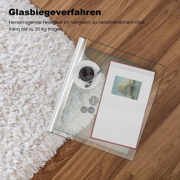 Sidobord i glas – U-format, härdat, 45x45x41 cm