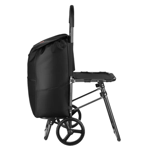 Indkøbsvogn med sæde, 40L, sort, stålramme