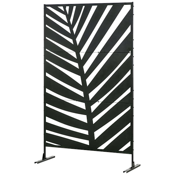 Balcony Privacy Screen -Tilanjakaja Banaanilehtikuviolla, 122X198Cm, Teräsmusta, Puutarhaan Ja Patiolle