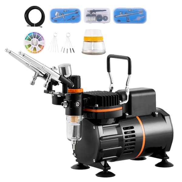 Airbrush-kit med dubbelfläktkompressor, 3 airbrushar