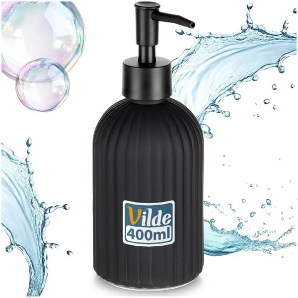 Sort sæbedispenser i glas, 400 ml kapacitet