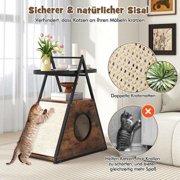 3 i 1 kattskåp katthus & sidobord & sängbord med kattgrotta & skrapa mattor