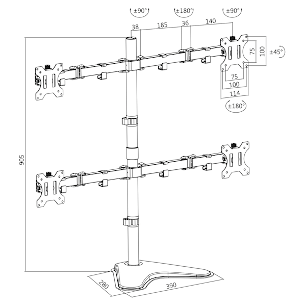 Monitorstativ/fod Quad 13-32"
