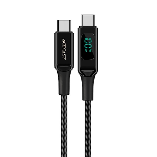 Flettet kabel med LED skærm USB-C 100W 20V 5A 2m sort