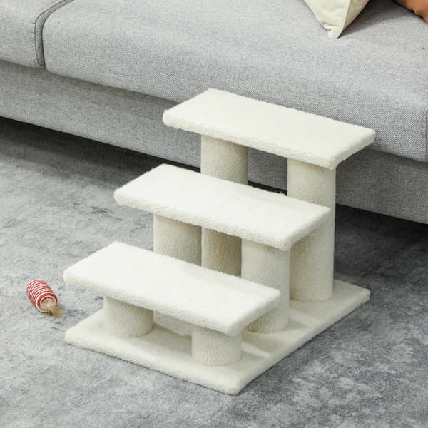 Lemmikkiportaat 3 pehmoaskelmalla, beige, 45 x 35 x 34 cm