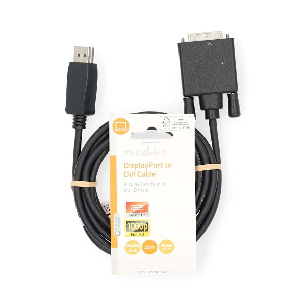 DisplayPort kaapeli | DisplayPort uros | DVI-D 24+1-Pin Uros | 1080p | Niklattu | 2.00 m | Pyöreä | PVC | Musta | Label
