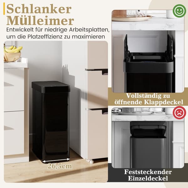 60L berøringsfri sensor skraldespand, rustfrit stål, sort