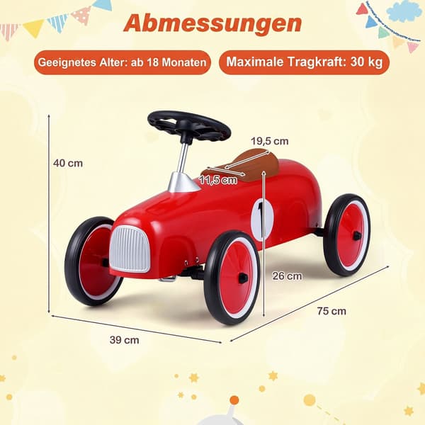 Punainen lasten auto teräsrungolla ja liukumattomilla pyörillä