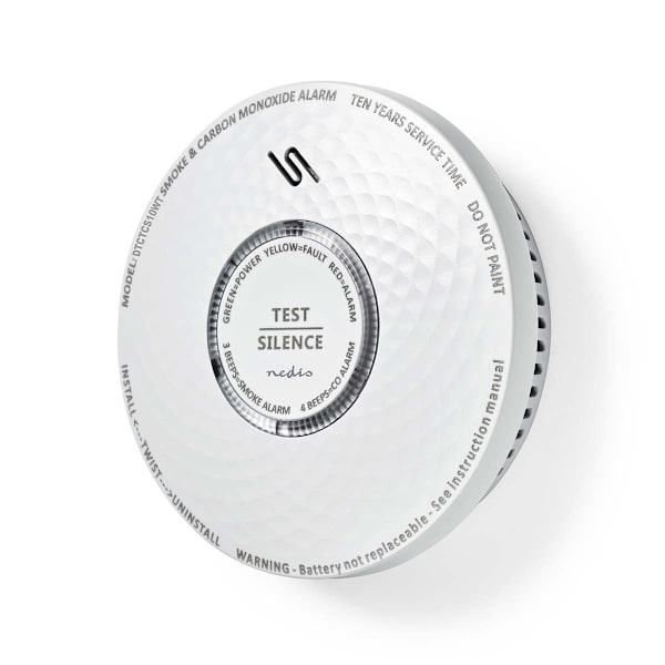 Rök & kolmonoxid Alarm | Batteridriven | Batterilängd upp till: 10 år | EN 14604 | Med testknapp | 85 dB | ABS | Vit