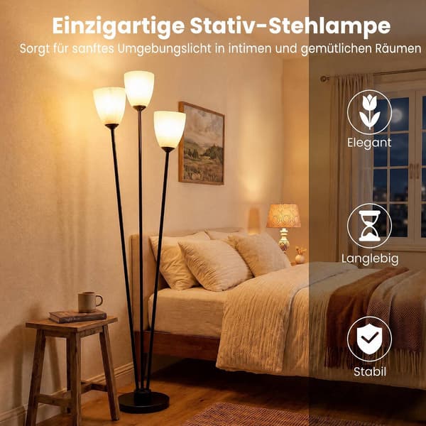 Sort gulvlampe med 3 akrylskærme, 153 cm