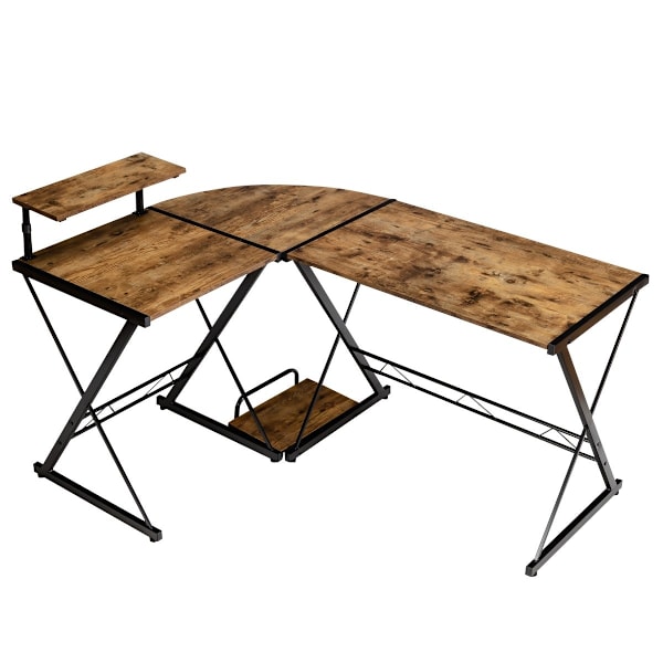 Hjørneskrivebord L-formet computerbord lavet af træ 147 x 112 x 79 cm brun