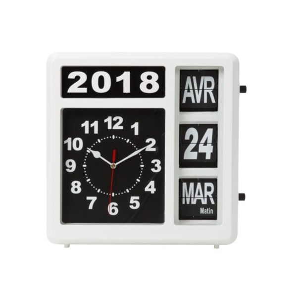 Vægflip-ur med kalender - 31 X 31 Cm - fransk version