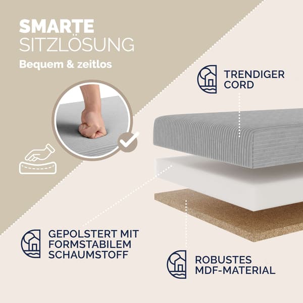 Bænk grå snor 76x38x38cm MDF foldbar