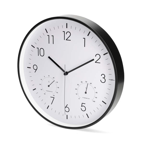 Tyst väggklocka, 300 mm, termometer och hygrometer