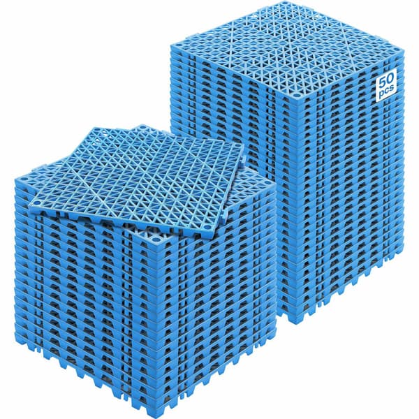 Sammanfogade PVC-dräneringsgolvplattor, 50-pack, 30x30 cm, blå