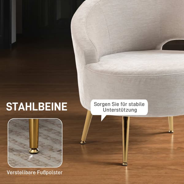 Chenille Lounge Fåtölj med Guldben, Krämvit