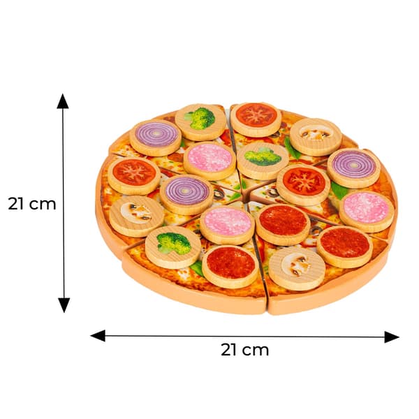 Træpizza til skæring med velcro til børn, 27 elementer