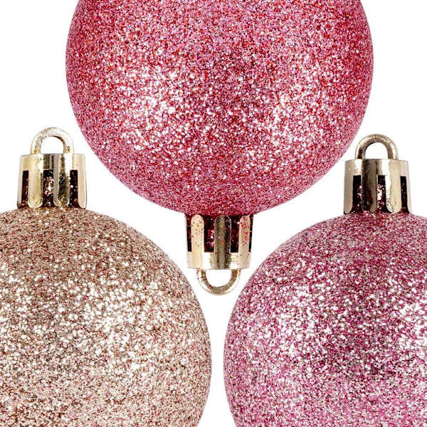 Set med 7 hållbara glittrande rosa julgranskulor