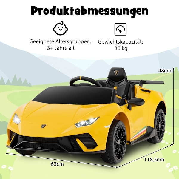 Lasten sähköauto Lamborghini 12V lastenauto sähkö kaukosäätimellä keltainen