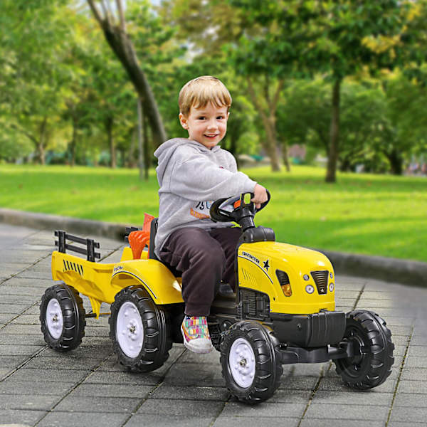 Pedaltraktor Med Släpvagn Pedalbil Traktor Barnpedaltraktor Leksaksfordon För 3-Åriga Barn Metallgul 133 X 42 X 51 Cm