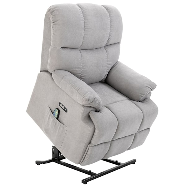 Hierontatuoli seisontatuella, rentoutumistuoli, TV-tuoli lämpötoiminnolla, säädettävä kulma, USB-kaukosäädin, lyhyt pehmo, harmaa, 83x95x105 cm
