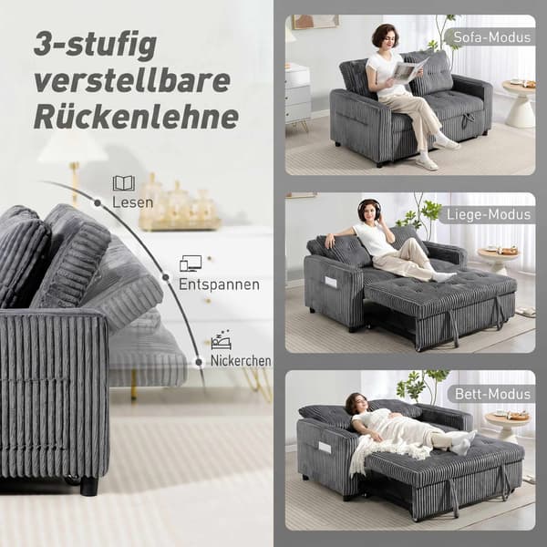 Konvertibel 2-sits bäddsoffa, mörkgrå manschett, 157x190 cm