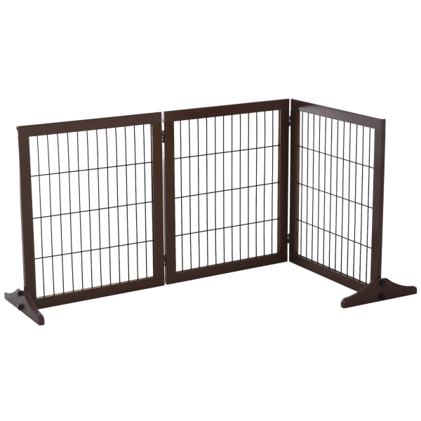 Dog Gate Barrier Lavet Af Fyrretræ, Fritstående, Brun, 185X36X71Cm